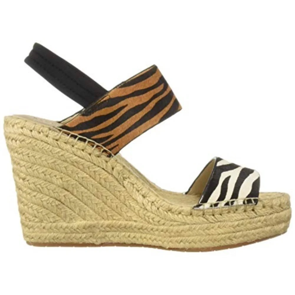 nwt Kenneth Cole Zebra Print 100% Genuine Calf Hair Upper Espadrille Sandal 8